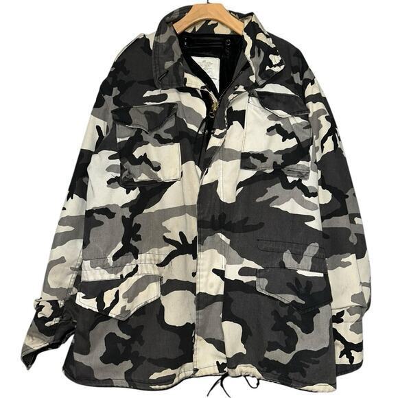 Vintage Military Lakeview Sportswear L Black White Camouflage Coat Field Jacket - Picture 1 of 8